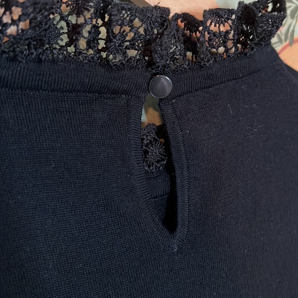 J Crew Black Wool Sweater with lacy collar - Picture 4 of 5